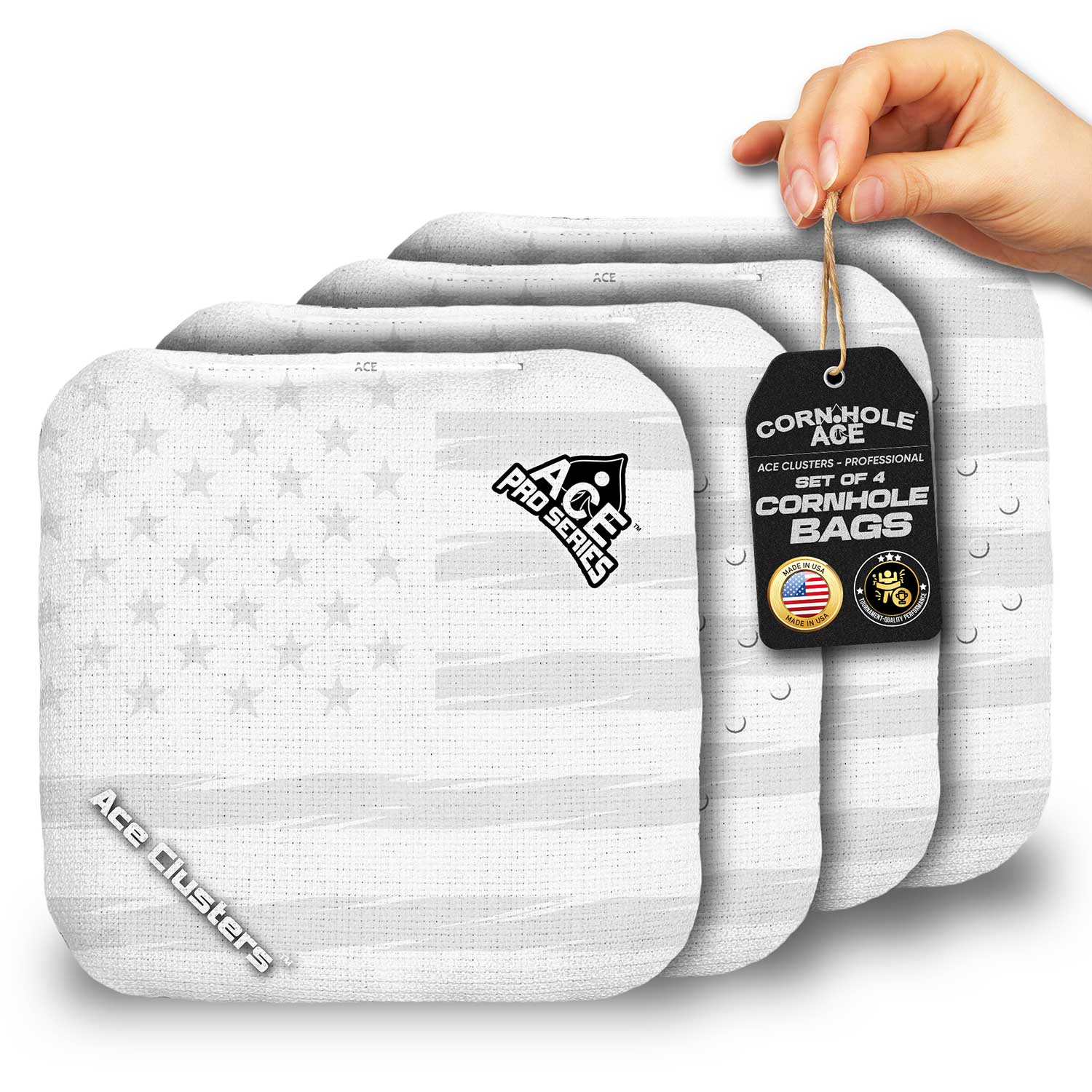 ACE Clusters White USA Flag Cornhole Bags | ACE Pro Stamped, Set