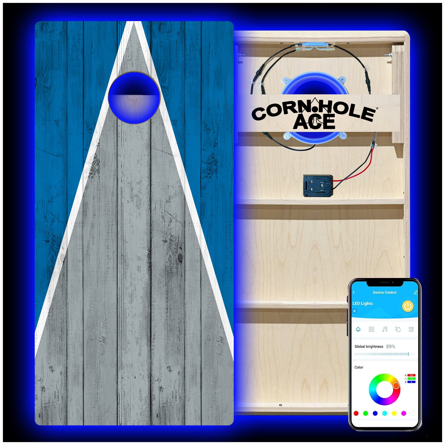 CORNER 2 CORNER The Thieves' Theme 12インチ Detroit Tailgate Triangle Design (Blue and Silver) Cornhole Board