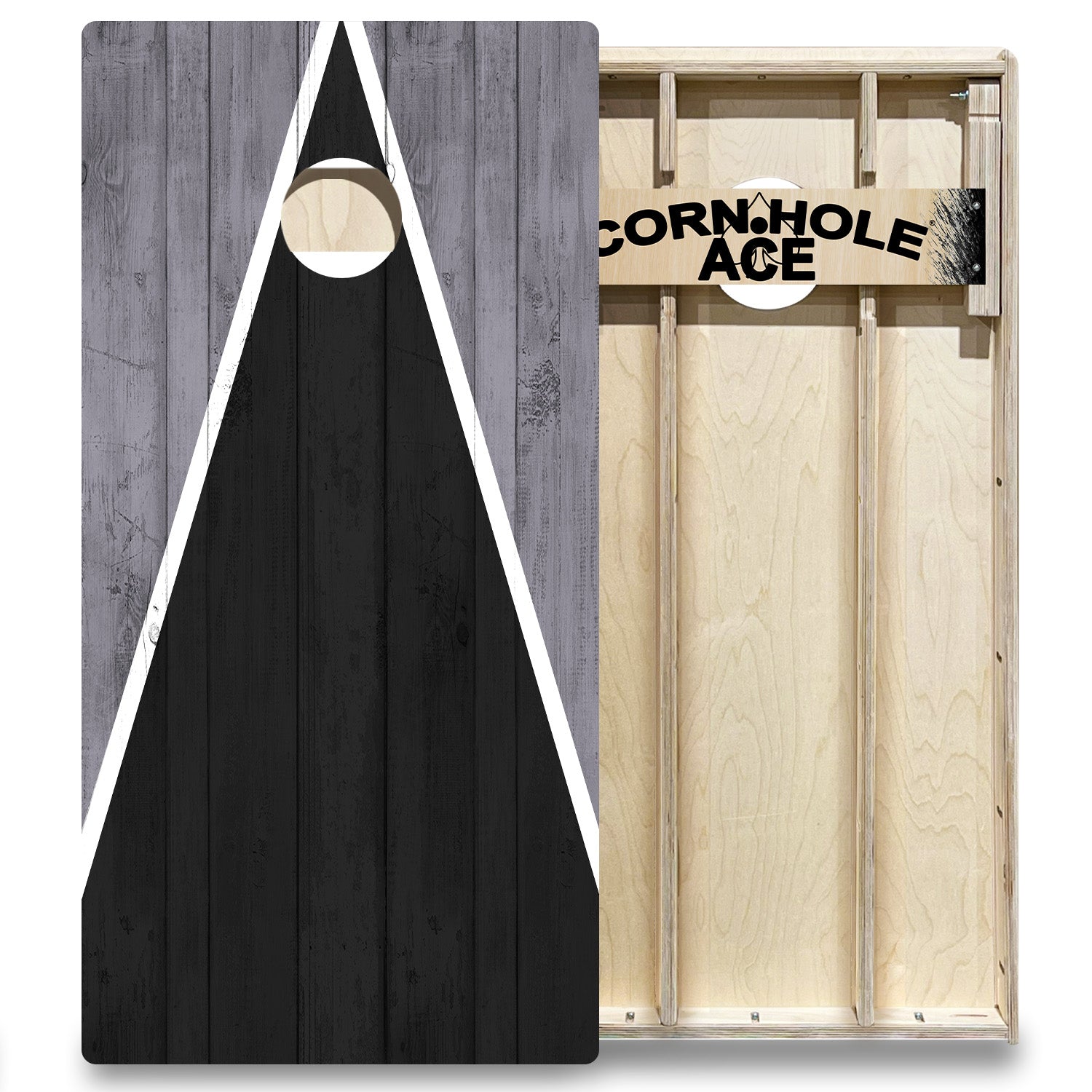 Las Vegas Tailgate Triangle Design (Black and Silver) Cornhole