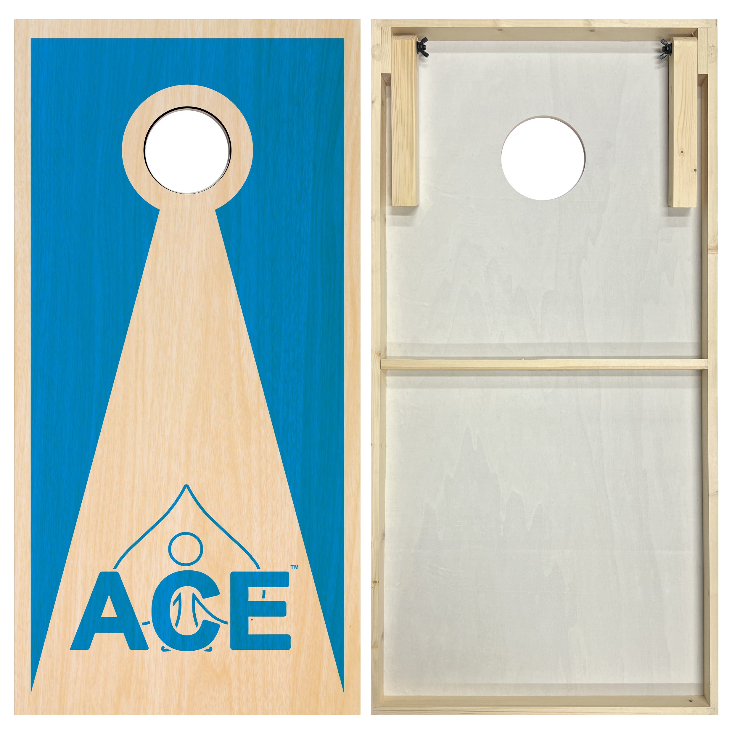 Light Blue ACE Inverse Triangle Cornhole Board Set | Standard