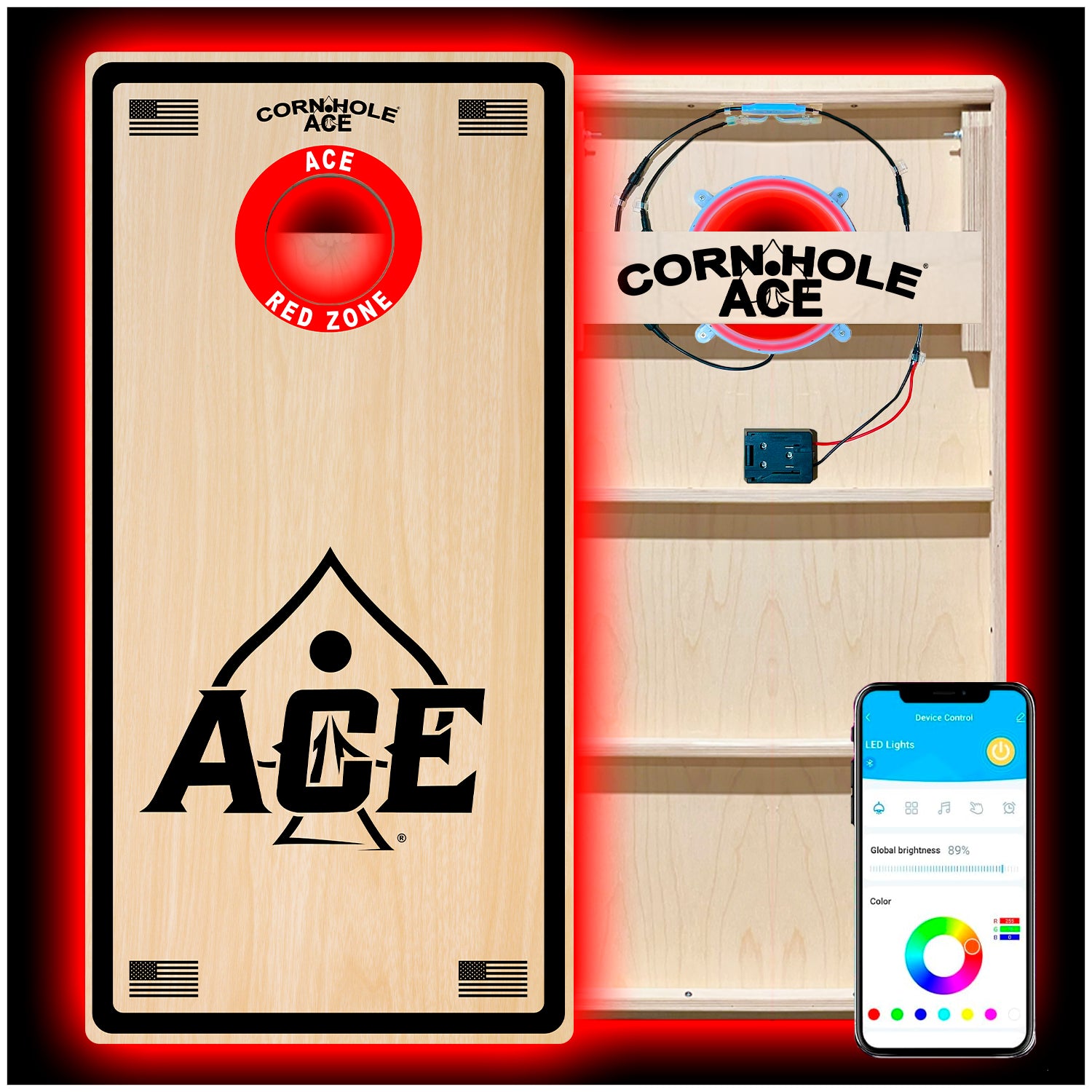 ACE Red Zone - Cornhole Board Set - Professional - With Pro Light