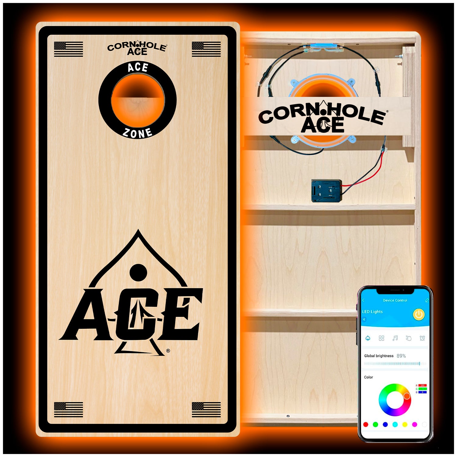 ACE Zone - Black Cornhole Board Set | Professional with Pro Light