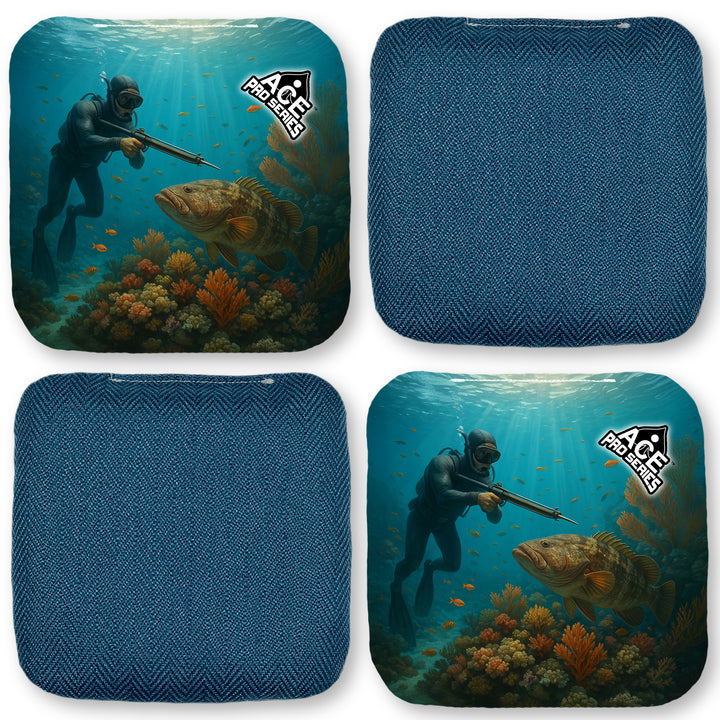 Spearfisher's Realm - Navy Blue Carpet - ACE Pro Carpet Cornhole Bags