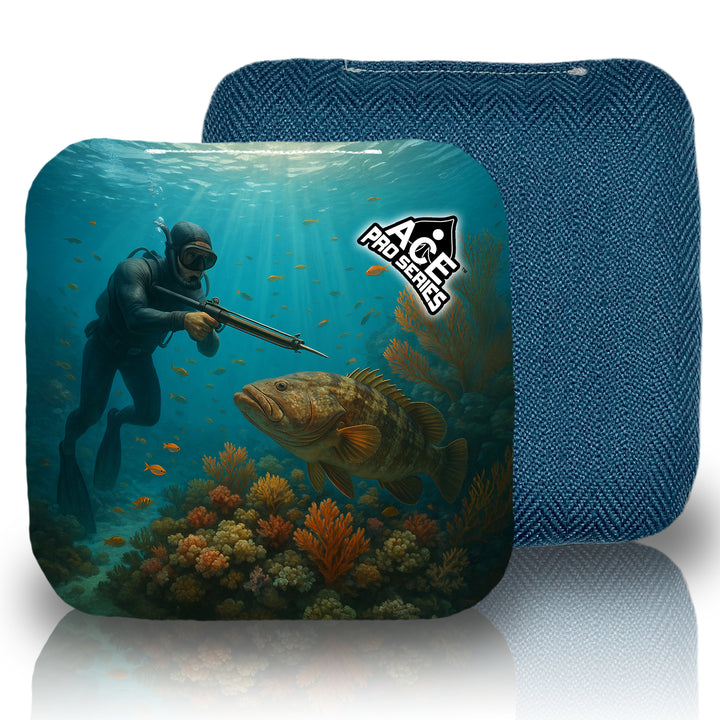 Spearfisher's Realm - Navy Blue Carpet - ACE Pro Carpet Cornhole Bags