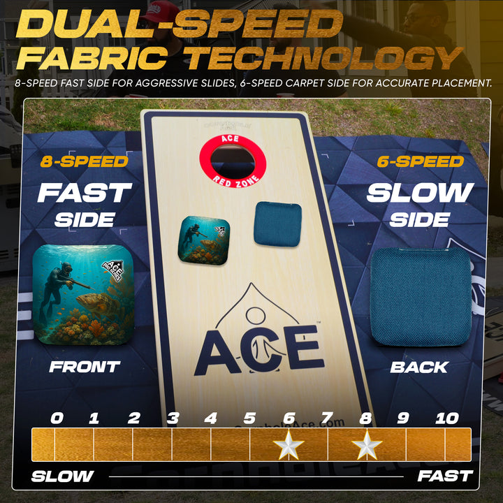 Spearfisher's Realm - Navy Blue Carpet - ACE Pro Carpet Cornhole Bags