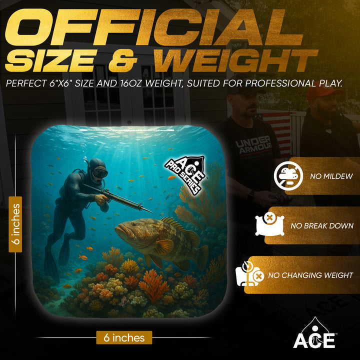 Spearfisher's Realm - Navy Blue Carpet - ACE Pro Carpet Cornhole Bags