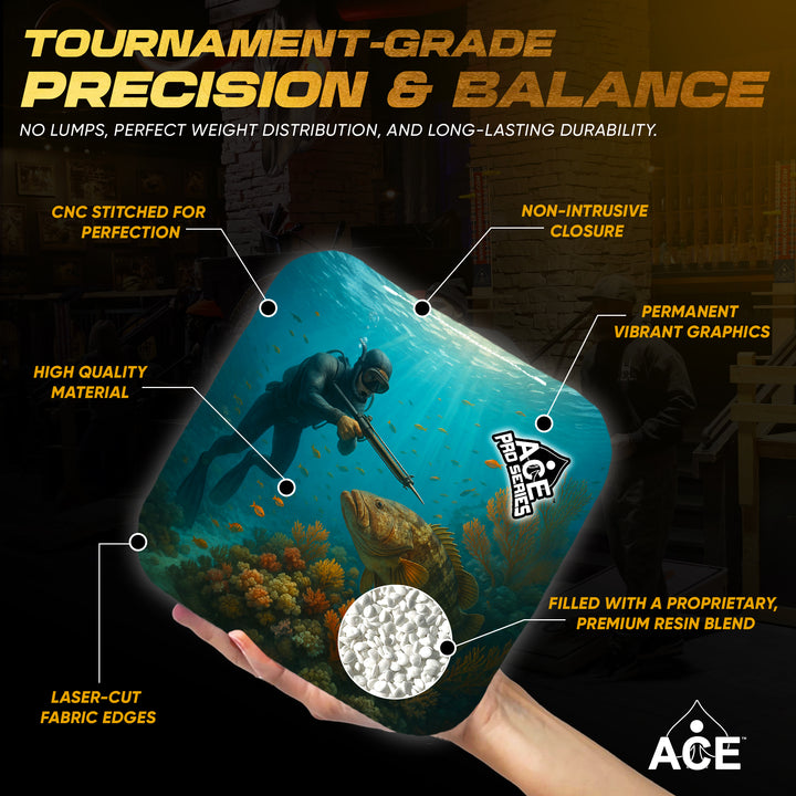 Spearfisher's Realm - Navy Blue Carpet - ACE Pro Carpet Cornhole Bags