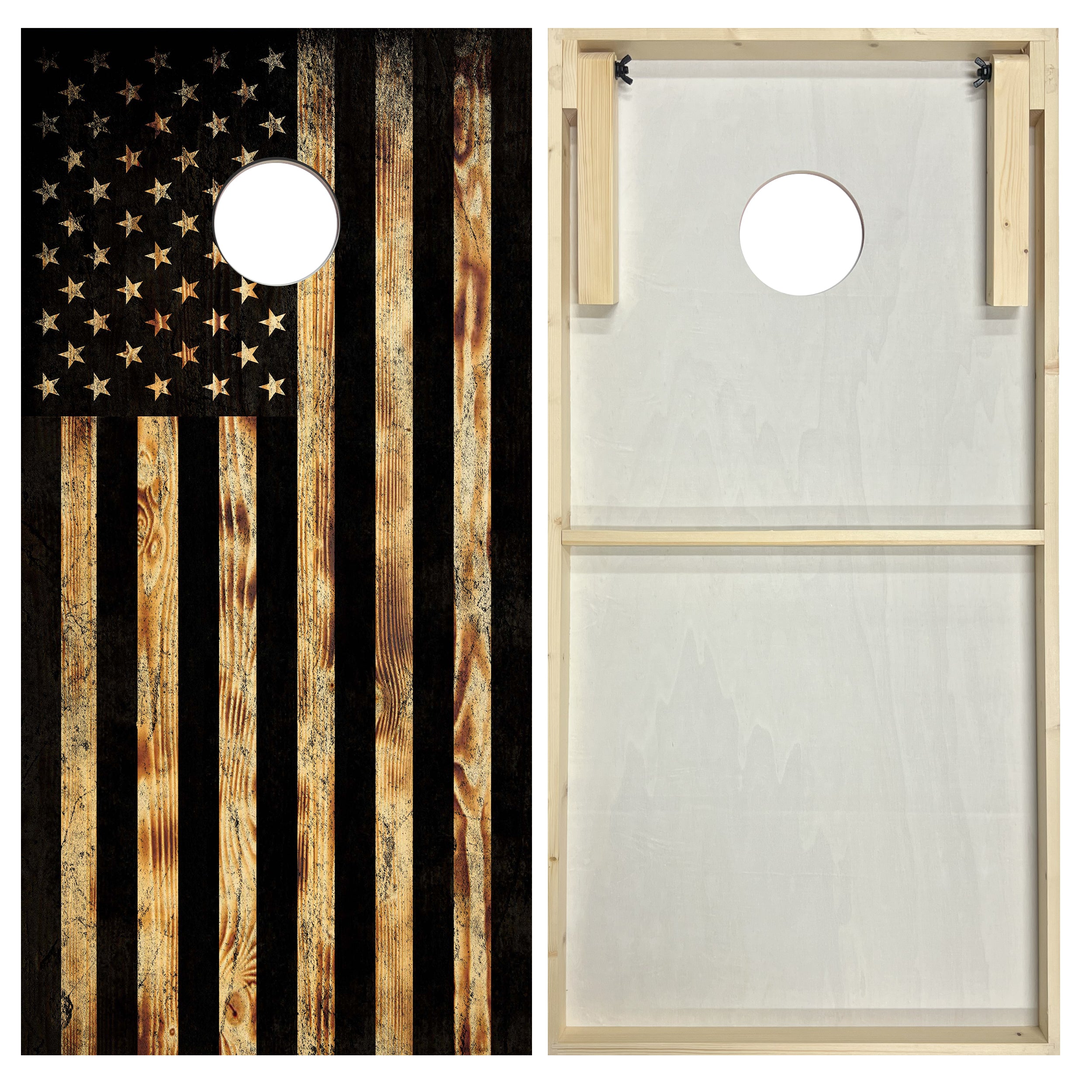 USA Flag Burnt Wood - Cornhole Board Set - Standard – CornholeAce