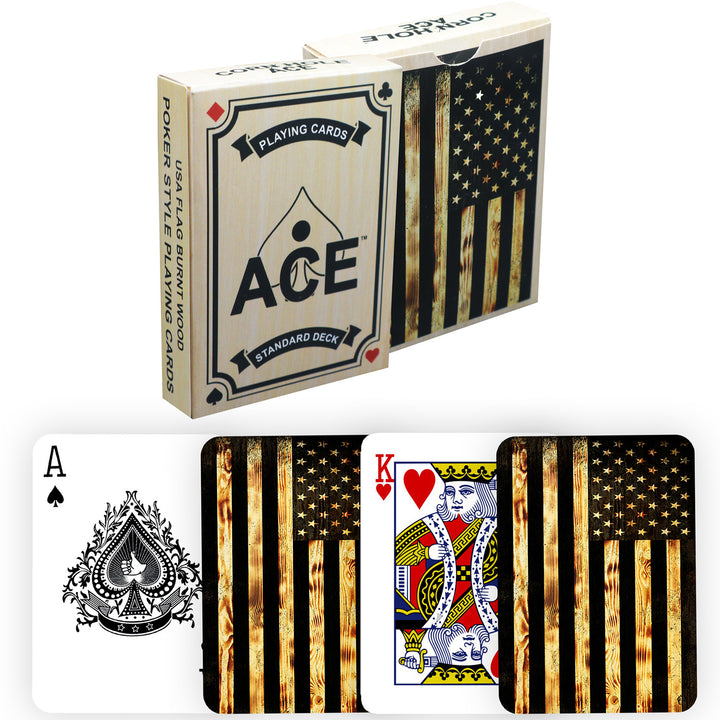 Cornhole Inspired Poker-Style Standard Playing Cards - Burnt Wood USA Flag