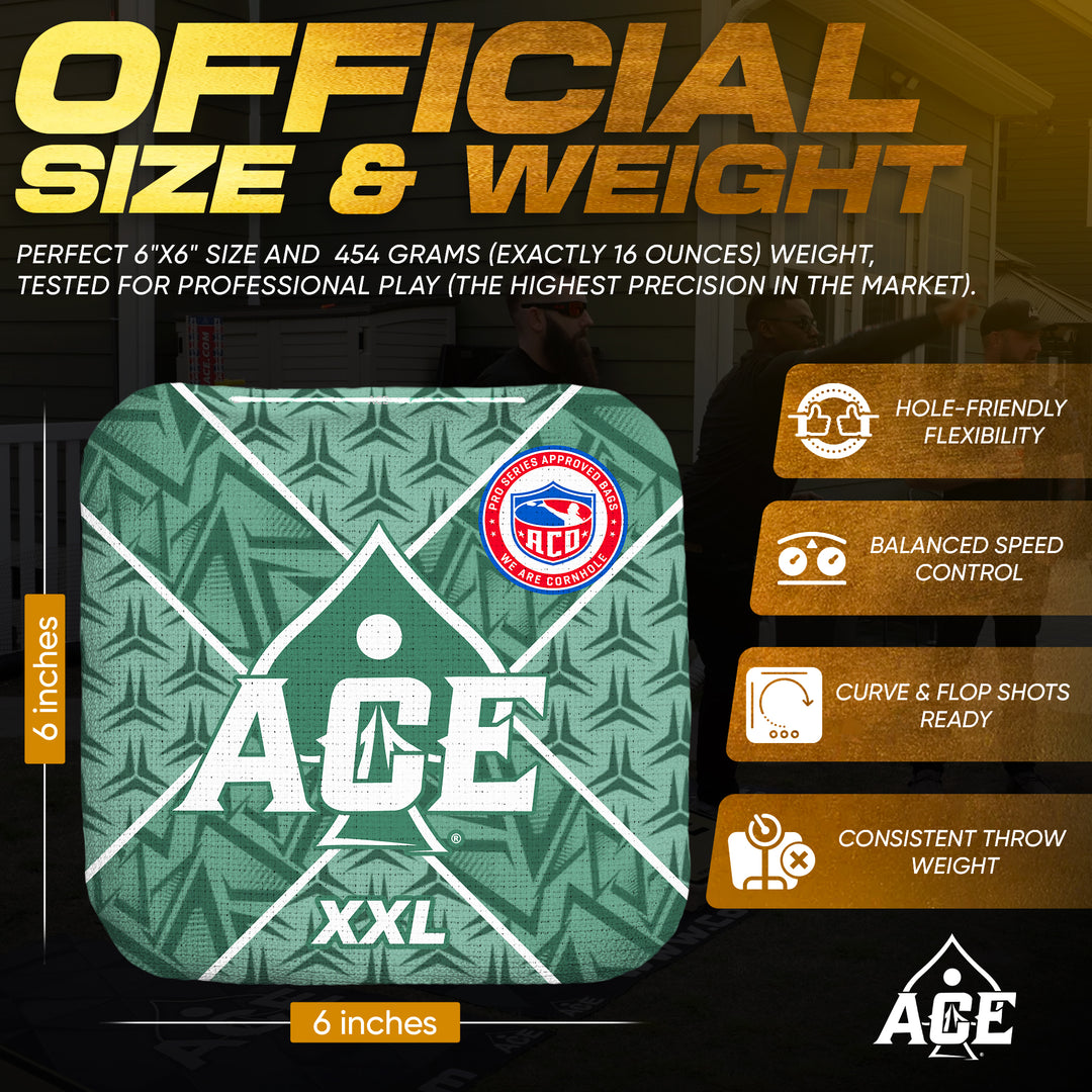 ACE XXL Series - Green Carpet - ACO Pro Approved Cornhole Bags - Bag Kit: 4 Pro Bags (5/9 Speed)