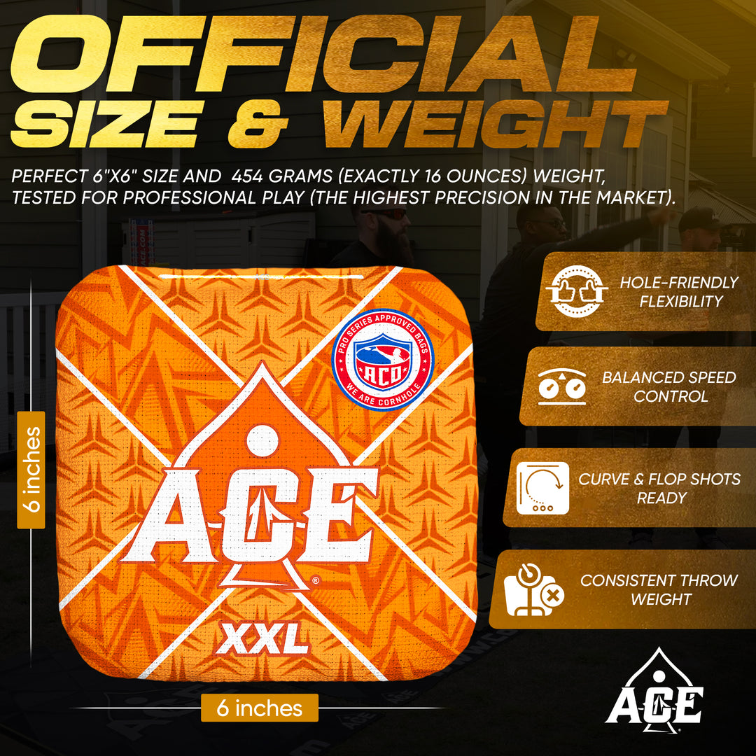 ACE XXL Series - Orange Carpet - ACO Pro Approved Cornhole Bags - Bag Kit: 4 Pro Bags (5/9 Speed)
