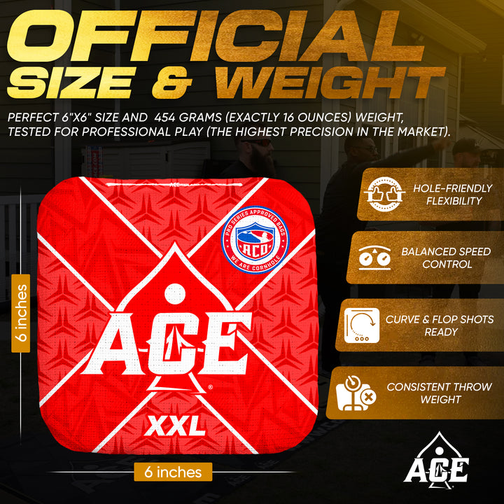 ACE XXL Series - Red Carpet - ACO Pro Approved Cornhole Bags - Bag Kit: 4 Pro Bags (5/9 Speed)