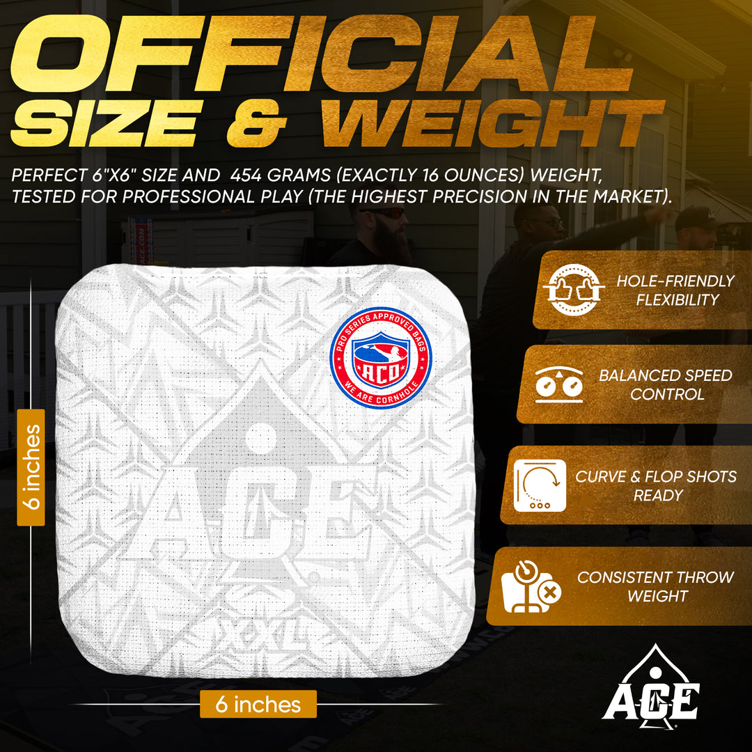 ACE XXL Series - White Carpet - ACO Pro Approved Cornhole Bags - Bag Kit: 4 Pro Bags (5/9 Speed)