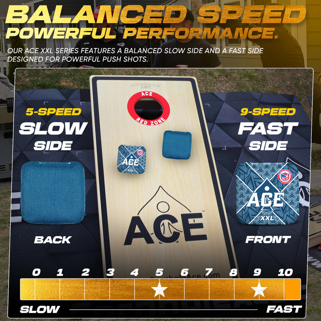 ACE XXL Series - Navy Blue Carpet - ACO Pro Approved Cornhole Bags - Bag Kit: 4 Pro Bags (5/9 Speed)