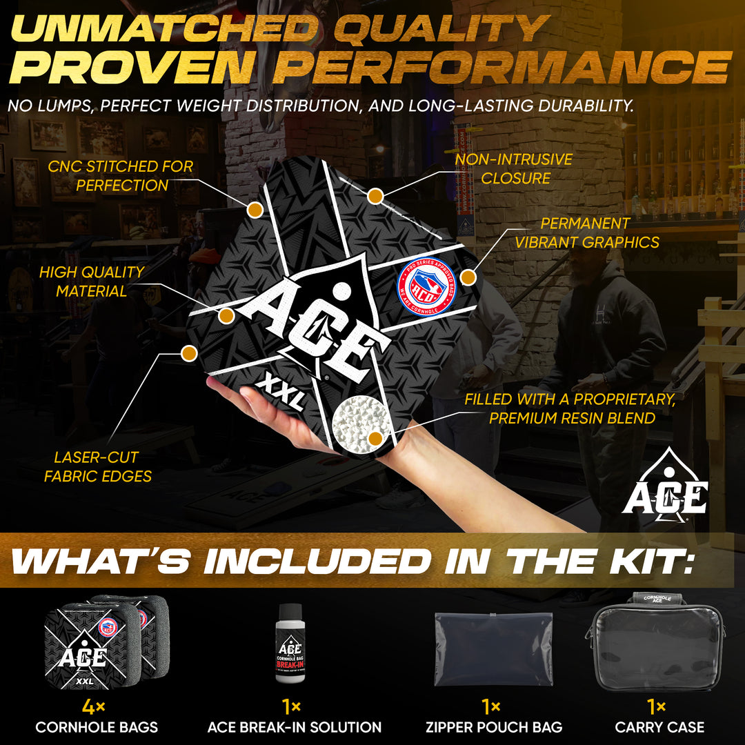 ACE XXL Series - Black Carpet - ACO Pro Approved Cornhole Bags - Bag Kit: 4 Pro Bags (5/9 Speed)