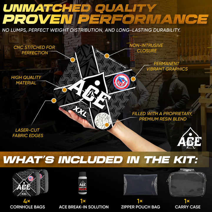 ACE XXL Series - Black Carpet - ACO Pro Approved Cornhole Bags - Bag Kit: 4 Pro Bags (5/9 Speed)