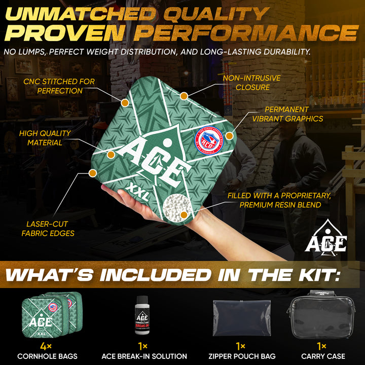 ACE XXL Series - Green Carpet - ACO Pro Approved Cornhole Bags - Bag Kit: 4 Pro Bags (5/9 Speed)