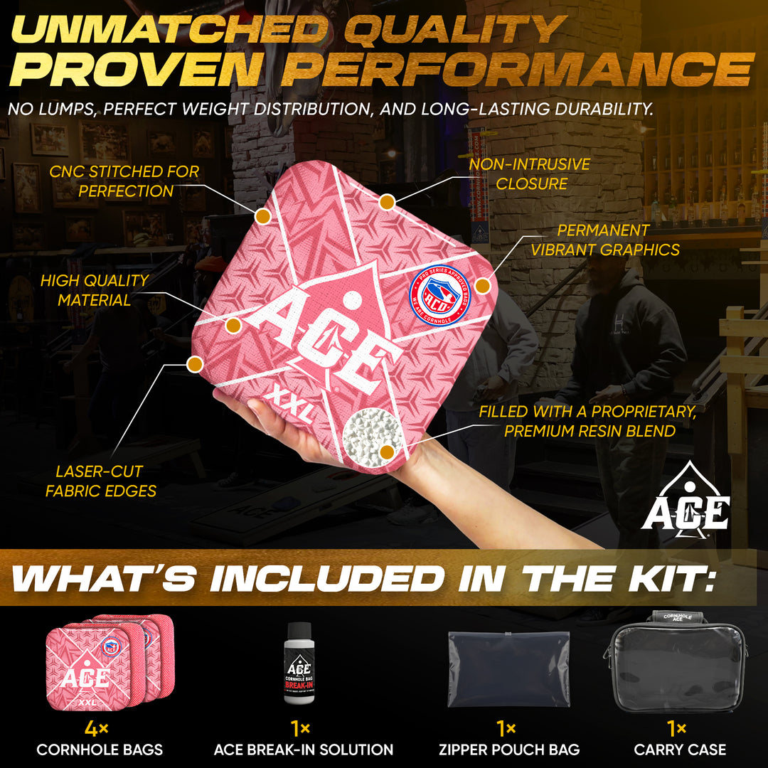 ACE XXL Series - Pink Carpet - ACO Pro Approved Cornhole Bags - Bag Kit: 4 Pro Bags (5/9 Speed)