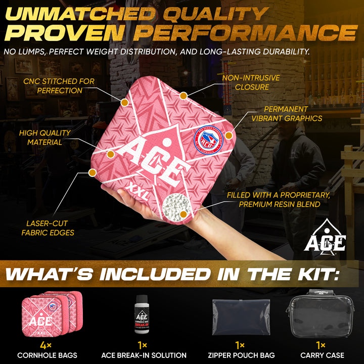 ACE XXL Series - Pink Carpet - ACO Pro Approved Cornhole Bags - Bag Kit: 4 Pro Bags (5/9 Speed)