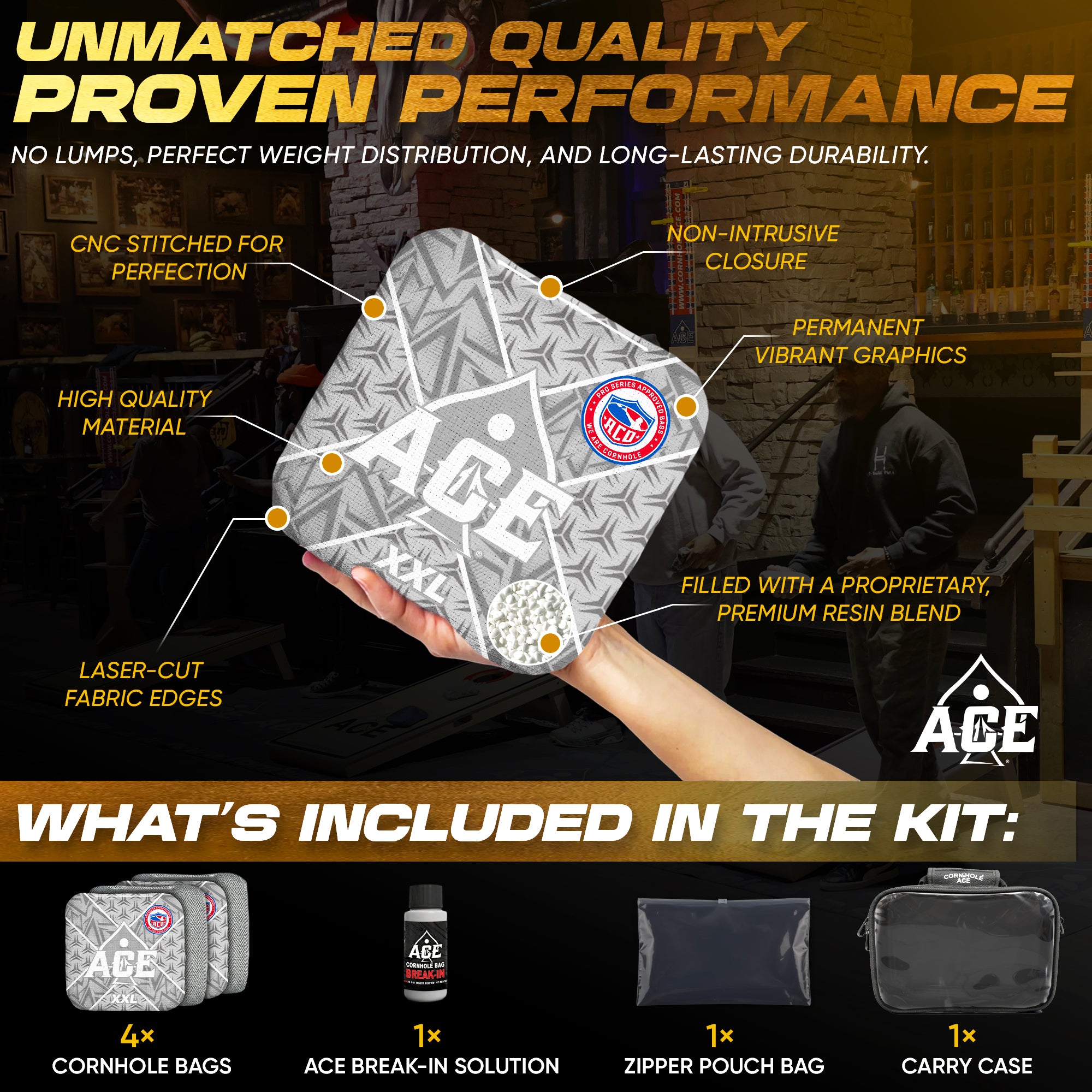 ACE XXL Series Silver Carpet ACO Pro Approved Cornhole Bag Kit | 4