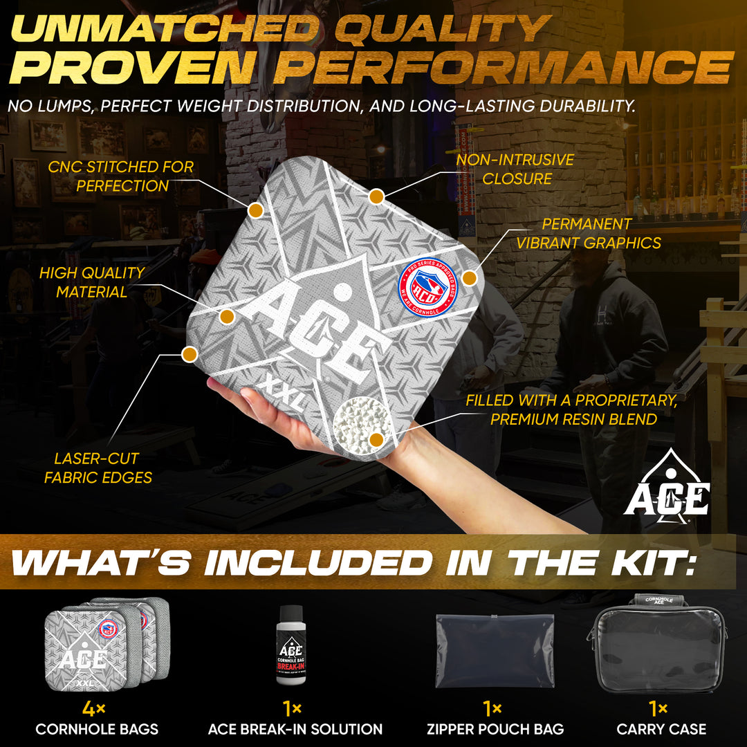 ACE XXL Series - Silver Carpet - ACO Pro Approved Cornhole Bags - Bag Kit: 4 Pro Bags (5/9 Speed)