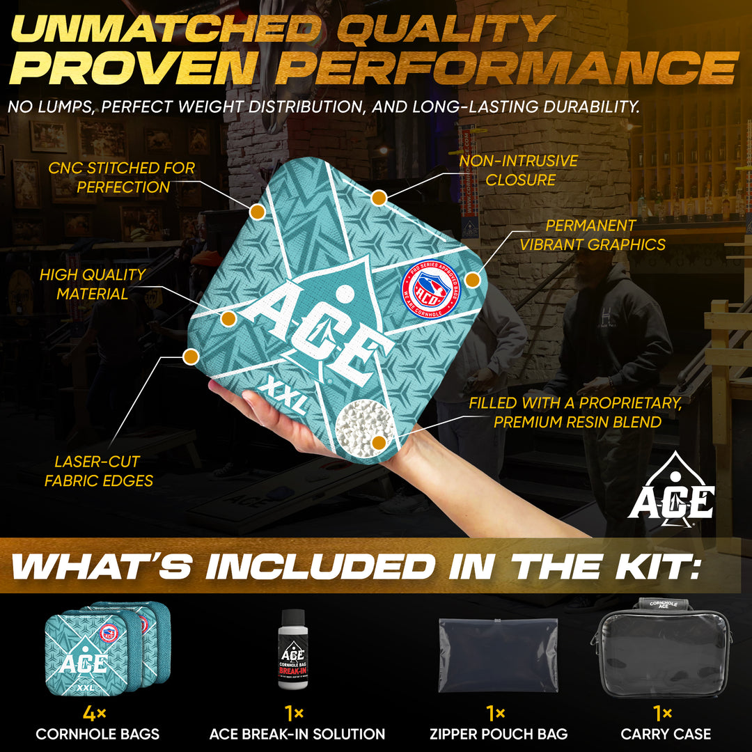 ACE XXL Series - Teal Carpet - ACO Pro Approved Cornhole Bags - Bag Kit: 4 Pro Bags (5/9 Speed)