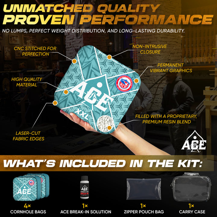 ACE XXL Series - Teal Carpet - ACO Pro Approved Cornhole Bags - Bag Kit: 4 Pro Bags (5/9 Speed)