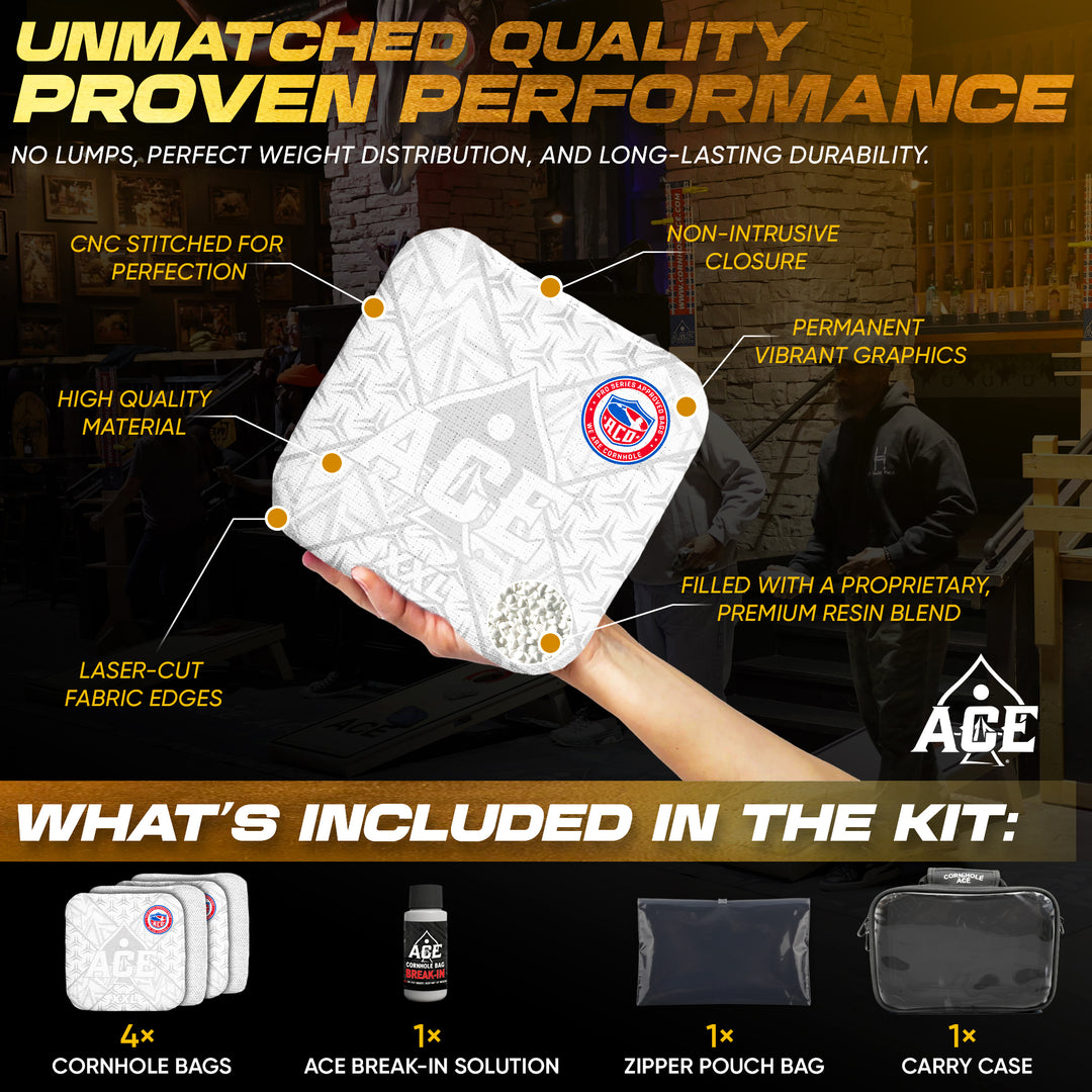 ACE XXL Series - White Carpet - ACO Pro Approved Cornhole Bags - Bag Kit: 4 Pro Bags (5/9 Speed)