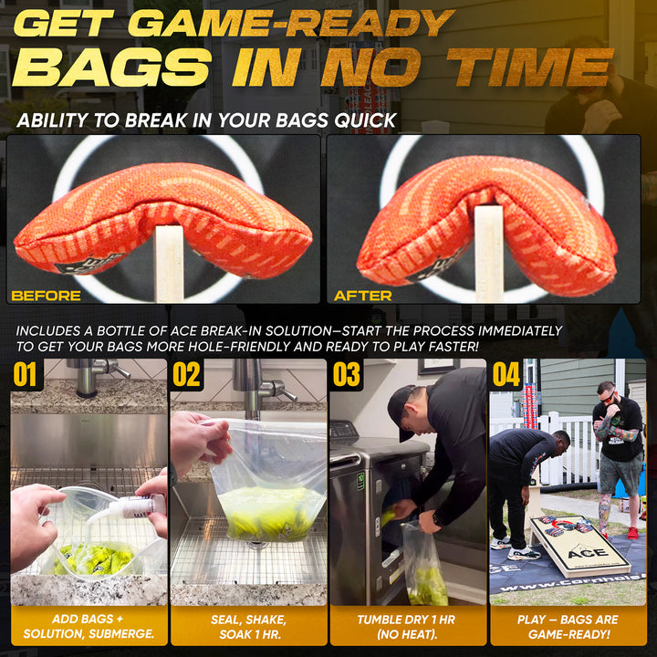 ACE XXL Series - Orange Carpet - ACO Pro Approved Cornhole Bags - Bag Kit: 4 Pro Bags (5/9 Speed)