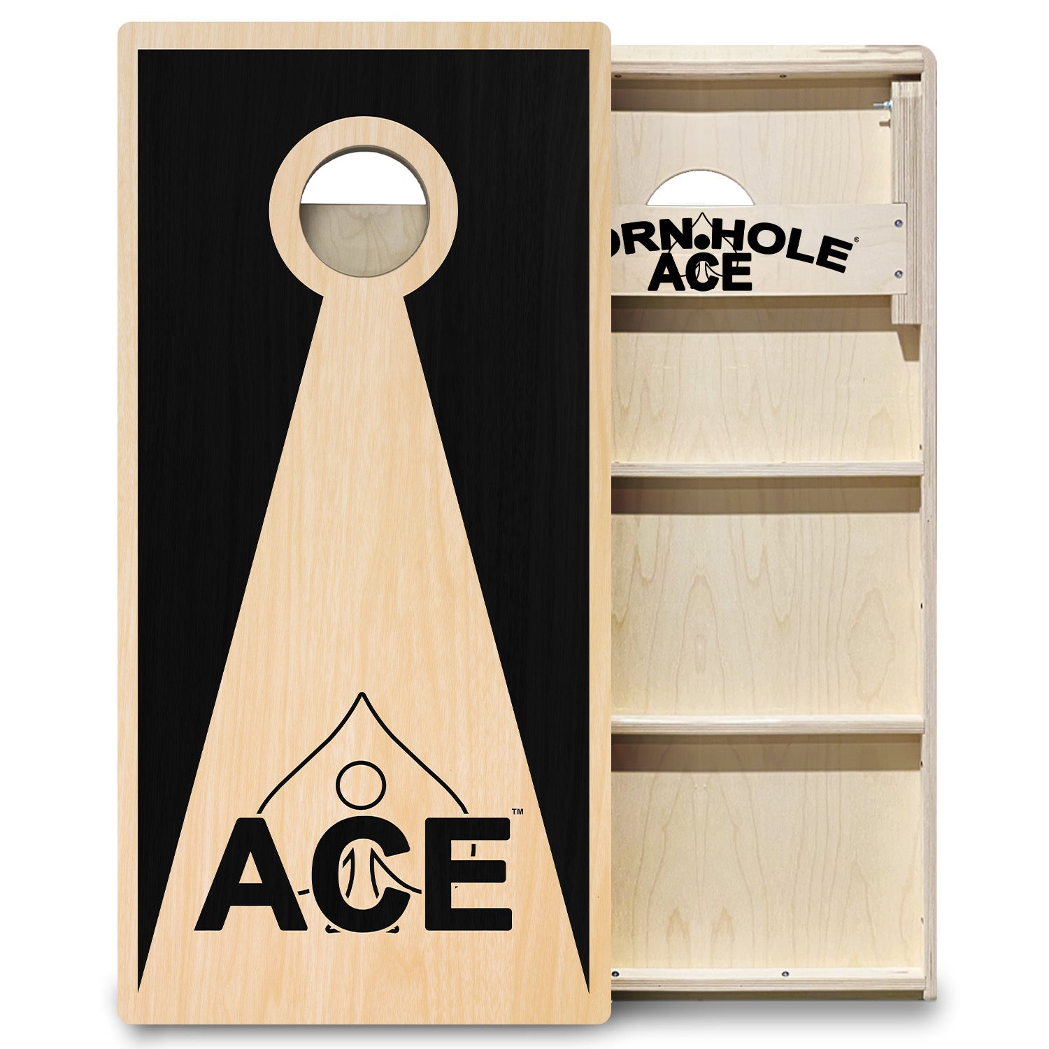 Black ACE Inverse Triangle Cornhole Board Set | Professional