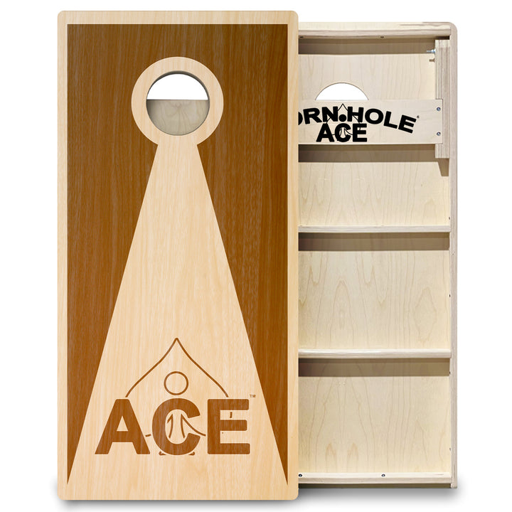 Brown Stained ACE Inverse Triangle - Cornhole Board Set - Professional