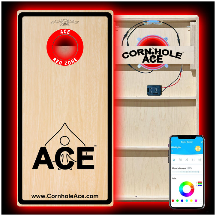 ACE Red Zone - Cornhole Board Set - Professional - With Pro Light Kit