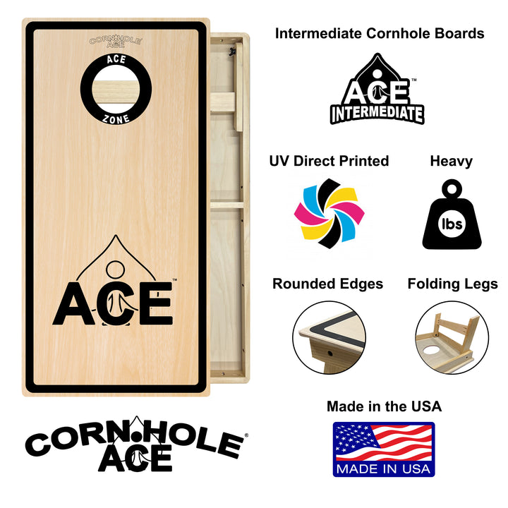 ACE Zone - Black - Cornhole Board Set - Intermediate