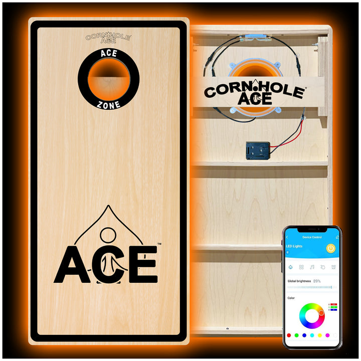 ACE Zone - Black - Cornhole Board Set - Professional - With Pro Light Kit