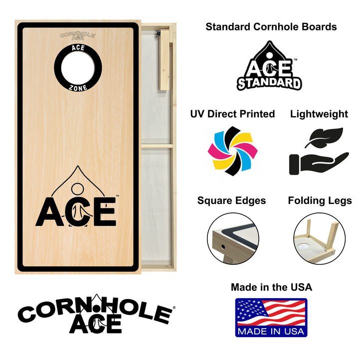 ACE Zone - Black - Cornhole Board Set - Standard