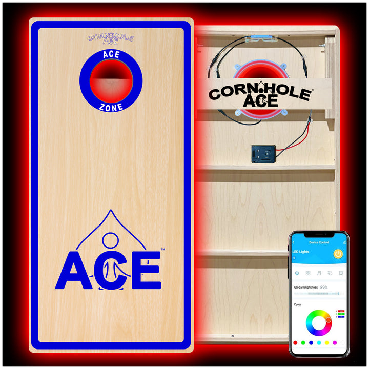 ACE Zone - Navy Blue - Cornhole Board Set - Professional - With Pro Light Kit