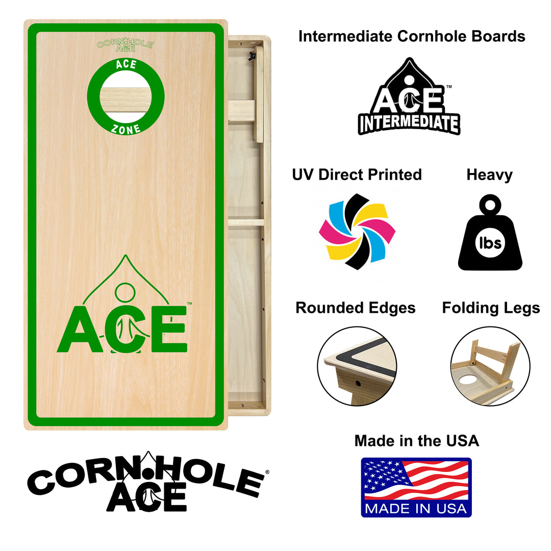 ACE Zone - Green - Cornhole Board Set - Intermediate