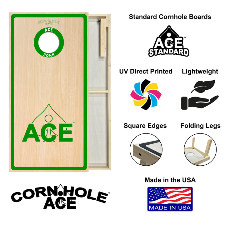 ACE Zone - Green - Cornhole Board Set - Standard