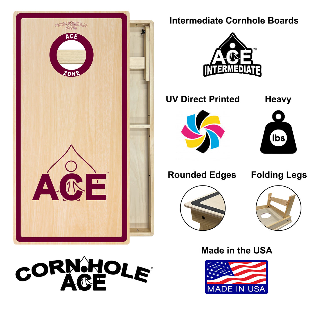 ACE Zone - Maroon - Cornhole Board Set - Intermediate