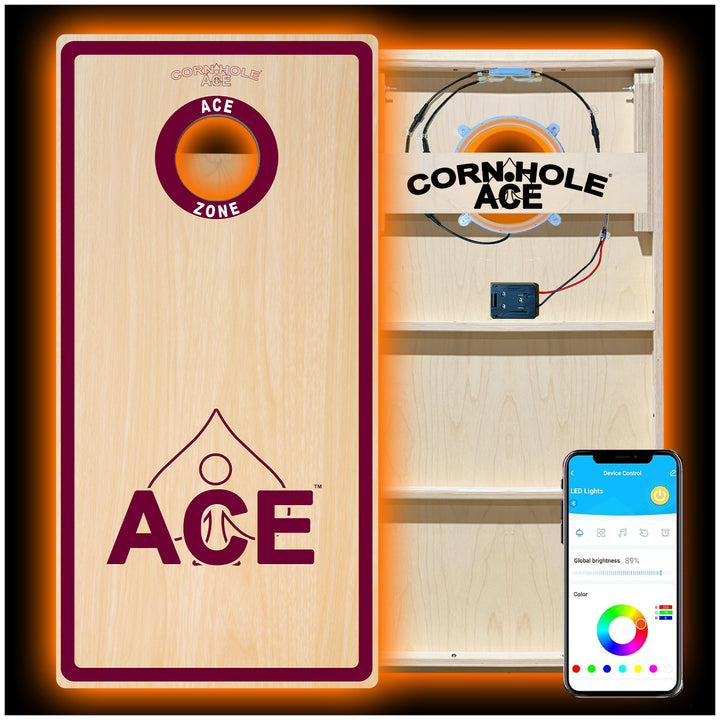 ACE Zone - Maroon - Cornhole Board Set - Professional - With Pro Light Kit