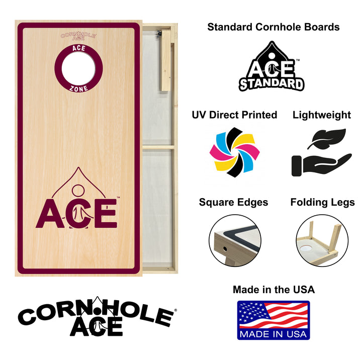 ACE Zone - Maroon - Cornhole Board Set - Standard