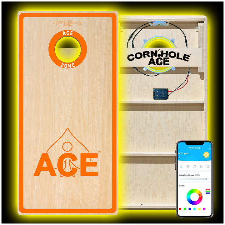 ACE Zone - Orange - Cornhole Board Set - Professional - With Pro Light Kit