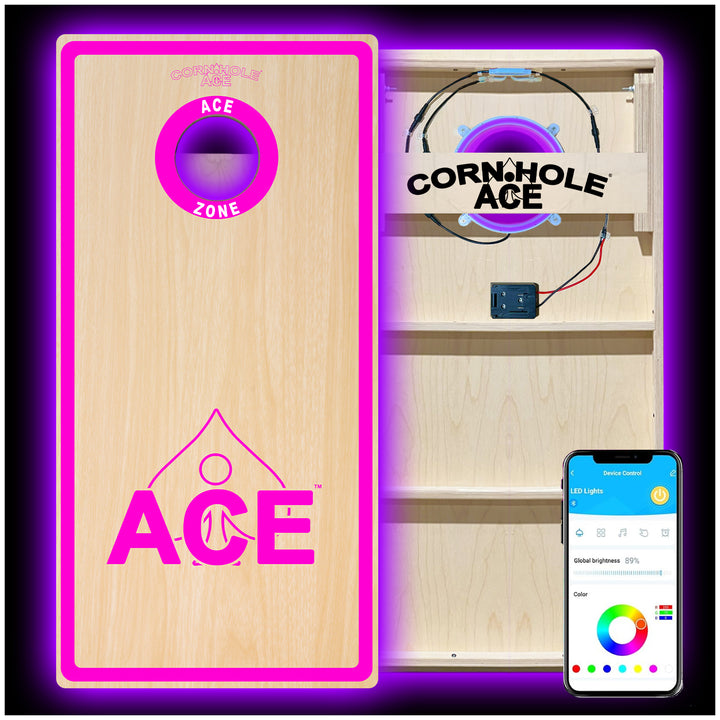 ACE Zone - Pink - Cornhole Board Set - Professional - With Pro Light Kit