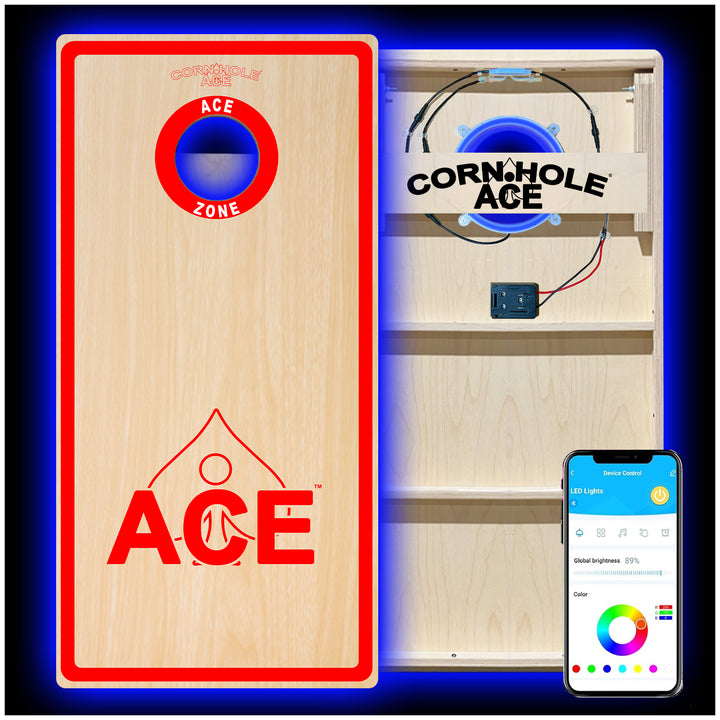 ACE Zone - Red - Cornhole Board Set - Professional - With Pro Light Kit