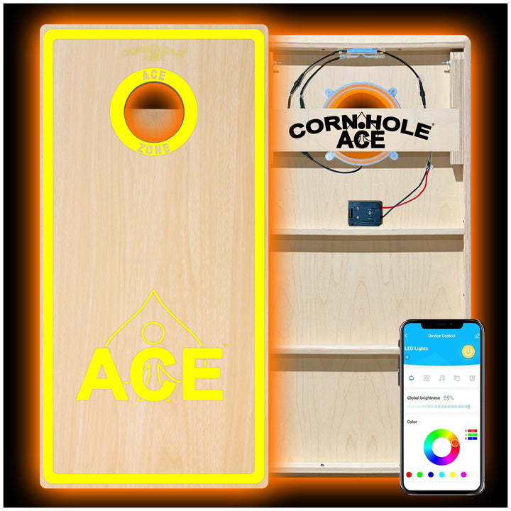 ACE Zone - Yellow - Cornhole Board Set - Professional - With Pro Light Kit