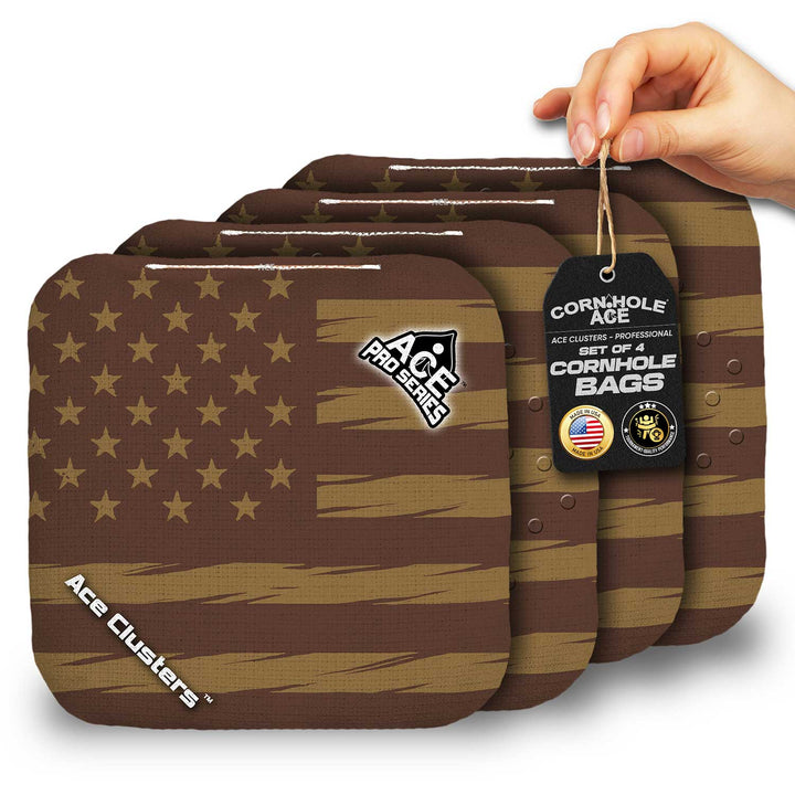 ACE Clusters Brown USA Flag ACE Pro cornhole bags set of four with bold front graphics