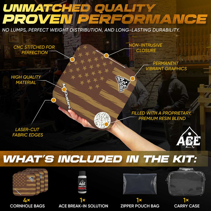Ace Clusters - Brown USA Flag - ACE Pro Bag Kit: 4 Pro Bags + Break-In Kit + Carry Case