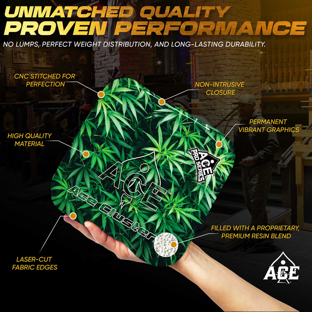 ACE Clusters Cannabis ACE Pro cornhole bags alternate side with coordinated graphic pattern