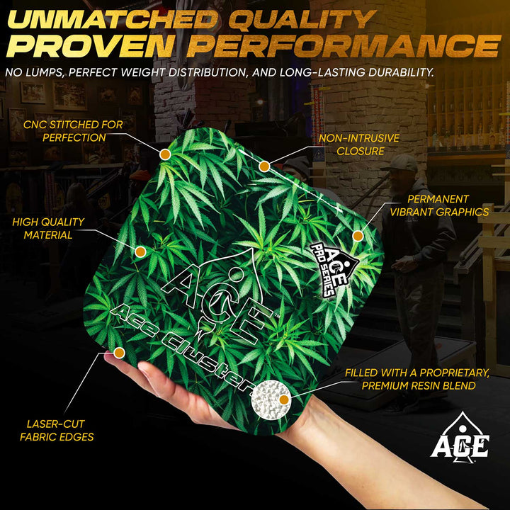 ACE Clusters Cannabis ACE Pro cornhole bags alternate side with coordinated graphic pattern