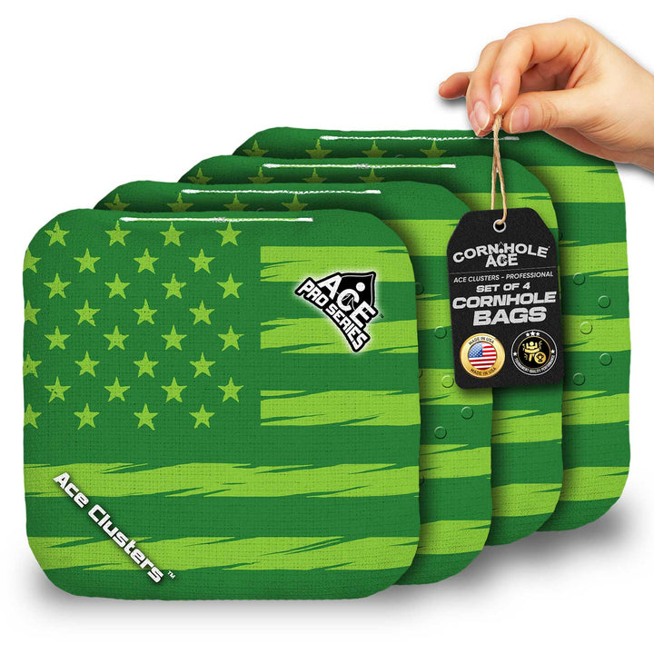ACE Clusters Green USA Flag ACE Pro cornhole bags set of four with bold front graphics